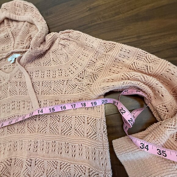 Lauren Conrad LC Women's Soft Pink Open Knit Hooded Sweater Size M Beachy - Picture 6 of 8